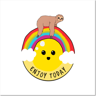 Enjoy today sloth riding rainbow Posters and Art